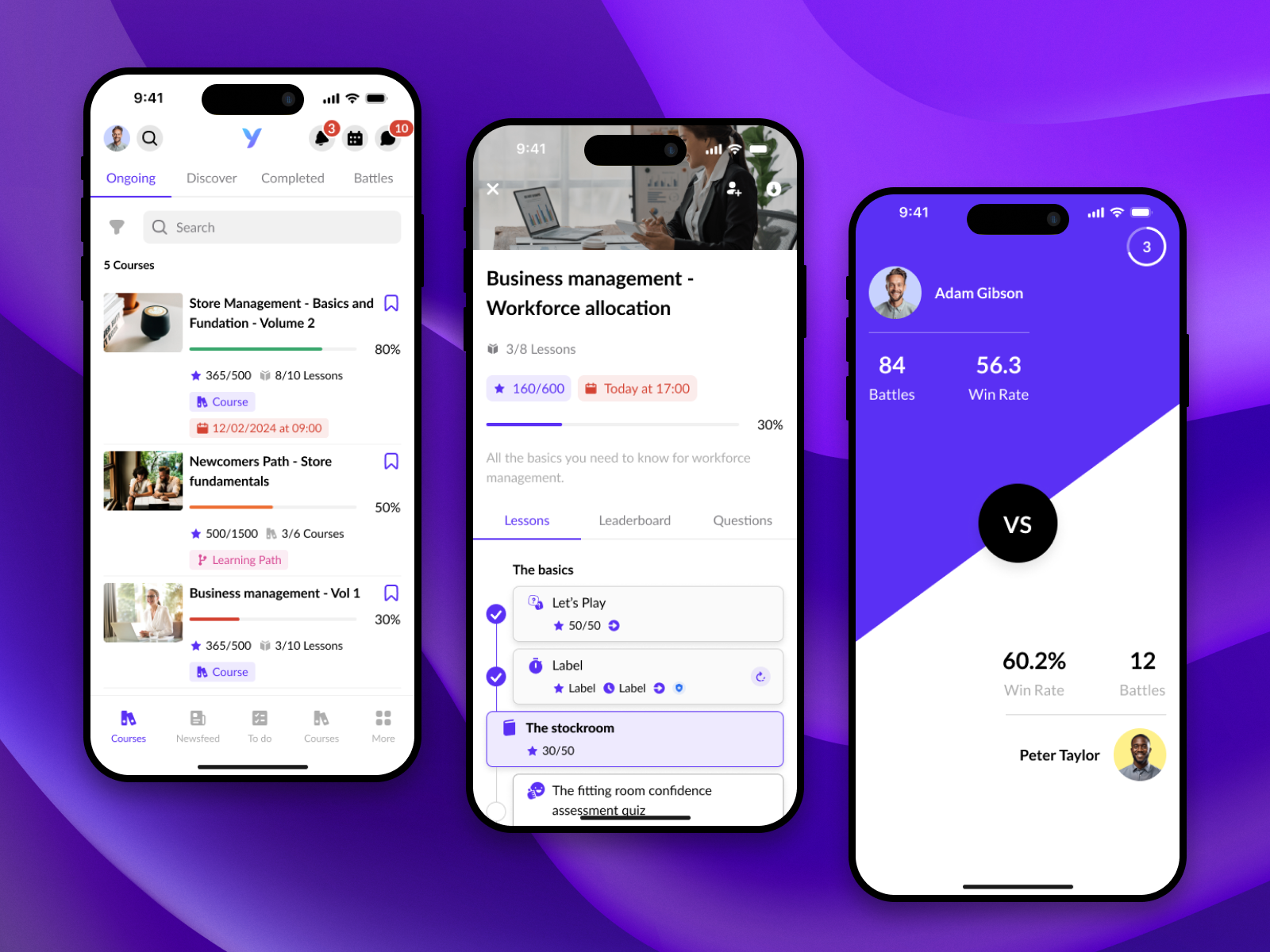 YOOBIC Learn module on mobile: courses, lessons and battles