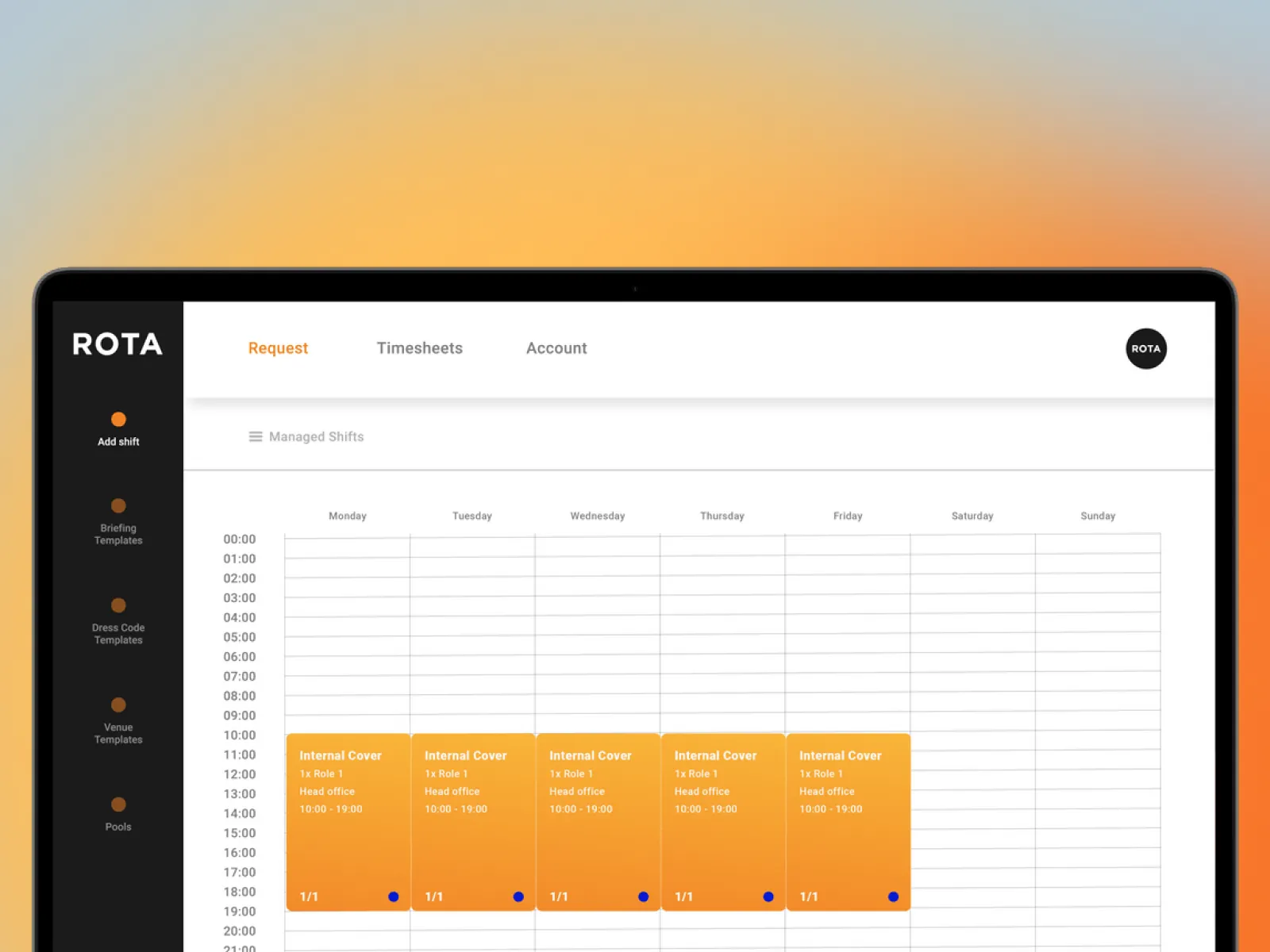 Rota workforce scheduling platform dashboard